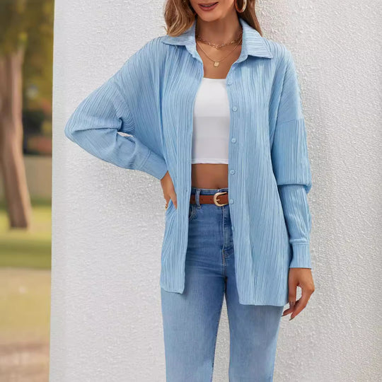 Damen lässige Hemdbluse mit Struktur und langen Ärmeln EB