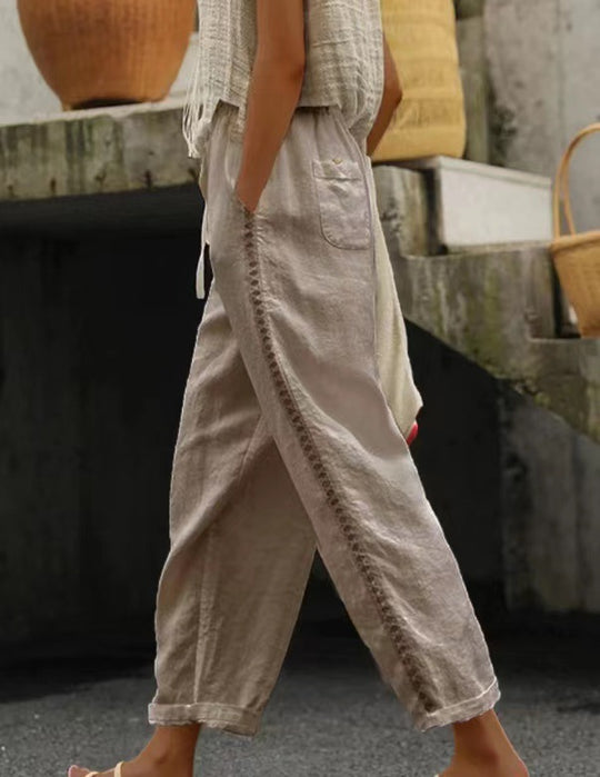 Damen lässige Leinenhose mit seitlichen Schneidern EB