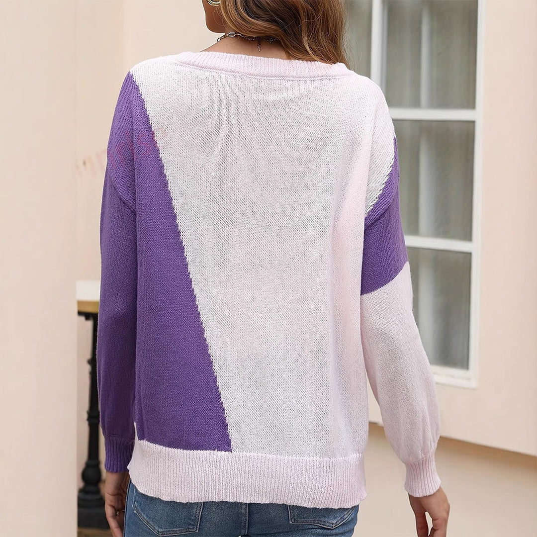 Damen modischer Pullover mit geometrischem Design und Rippstruktur EB