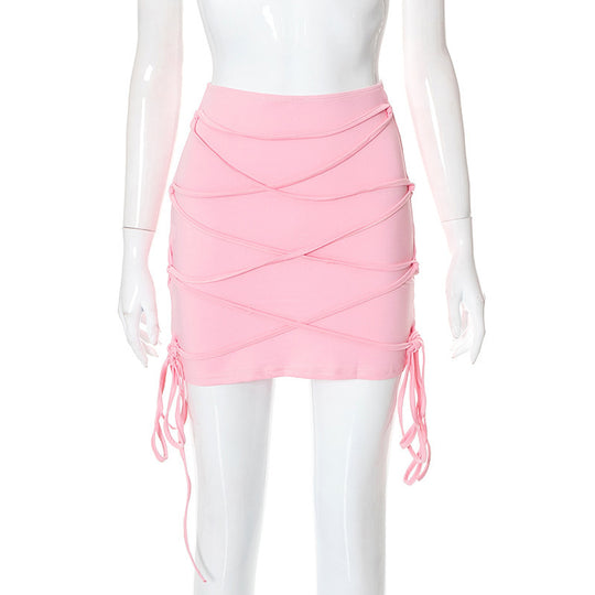 Damen Minirock mit gekreuztem Design und verstellbaren Schnüren EB