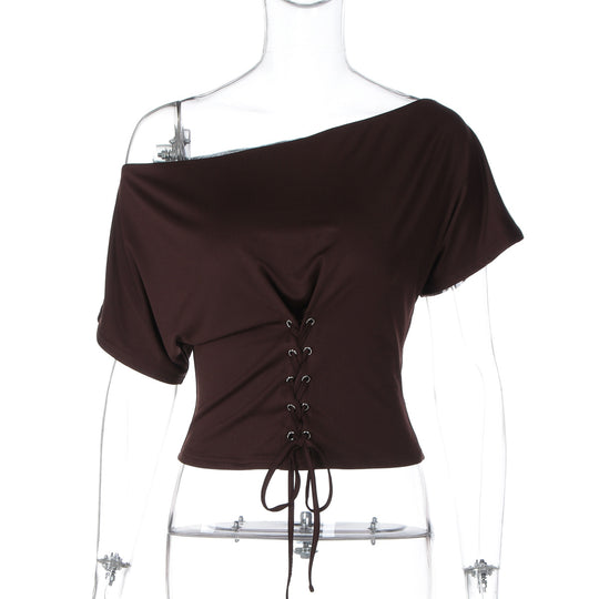 Damen Off-Shoulder Oberteil mit verstellbarem Kordelzug EB