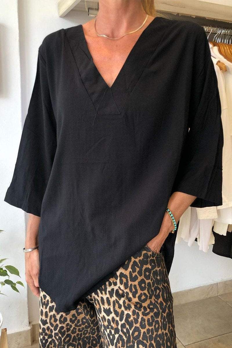 Damen Oversize Tunika mit modernem V-Ausschnitt und lässigen Ärmeln EB