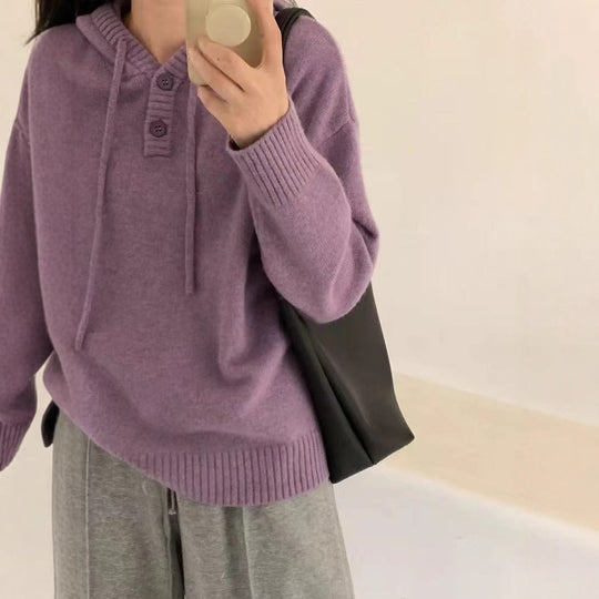 Damen Hoodie-Pullover mit Knöpfen und hohem Kragen EB