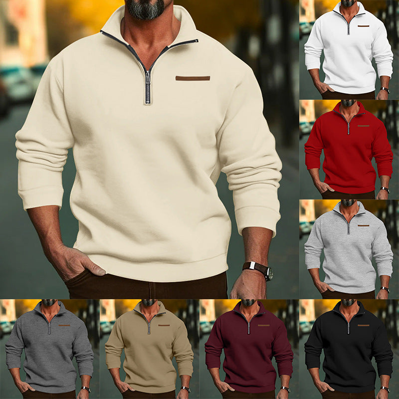 Herren nan kurzer Reißverschluss-Pullover mit Stehkragen, Kinnschutz und dezenter Brustpaspel EB