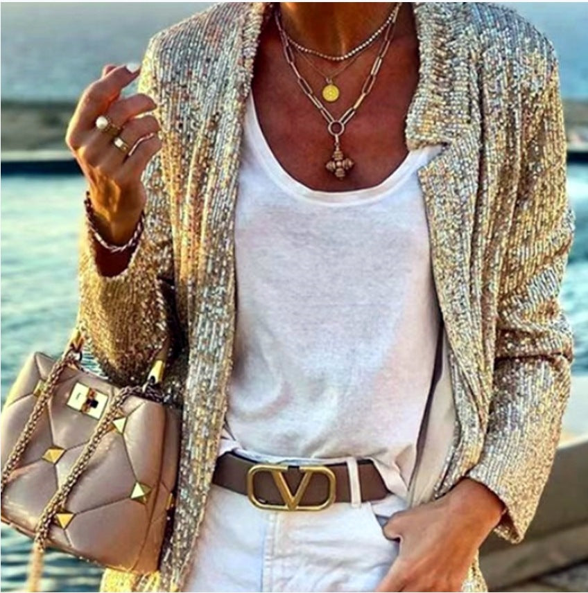 Damen Glitzernde Abendjacke mit elegantem Schnitt und luxuriösen Details EB
