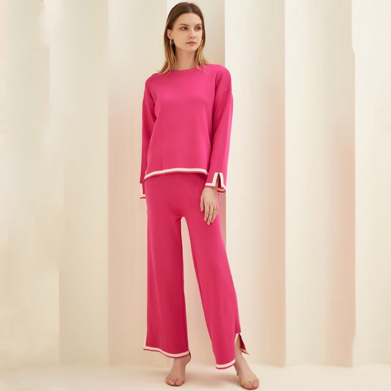Damen entspannendes Loungewear-Set mit kontrastierenden Saumdetails EB
