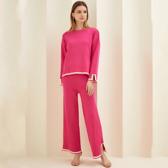 Damen entspannendes Loungewear-Set mit kontrastierenden Saumdetails EB