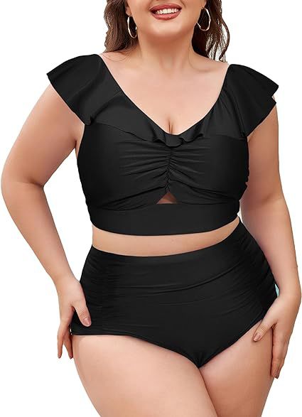 Damen Hochtailliertes Bademoden-Set mit Rüschendetails EB