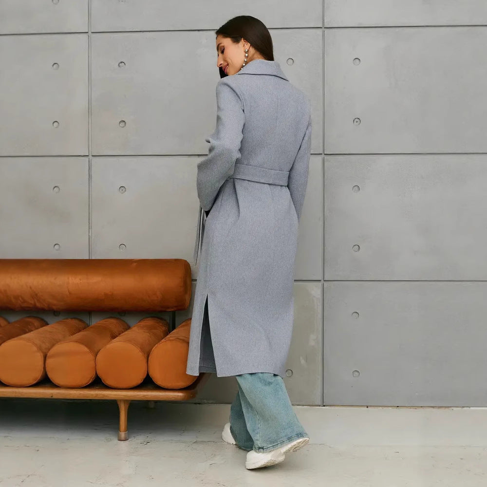 Damen Eleganter Wollmantel im doppelreihigen Design EB