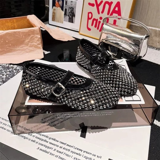 Damen Funktionsfähige Ballerinas mit glamouröser Blink-Applikation EB