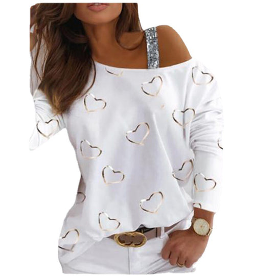 Damen modisches Sweatshirt mit herzförmigem Design und glitzernden Akzenten EB