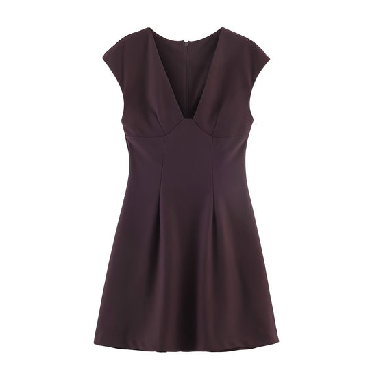 Damen elegantes Kurzkleid mit V-Ausschnitt und A-Linien-Schnitt EB