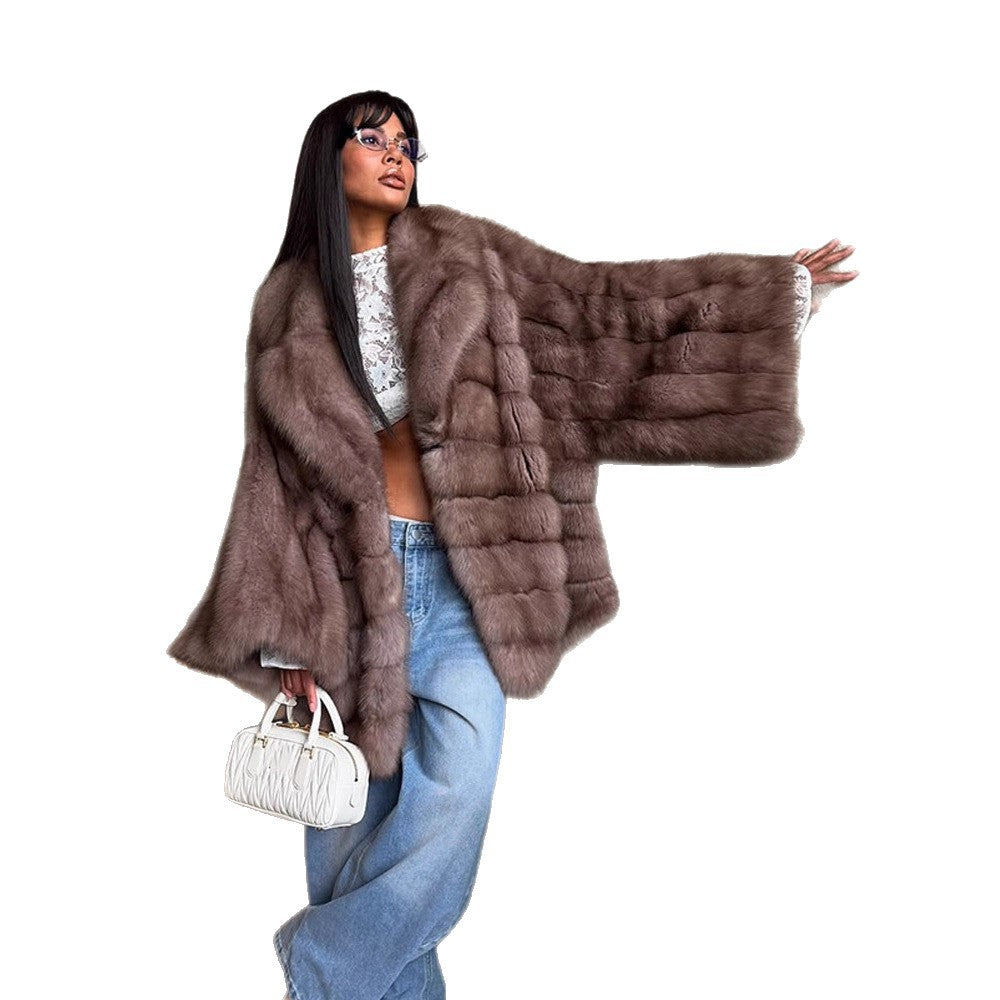 Damen luxuriöse Kunstfelljacke mit weitem Schnitt und modischen Details EB