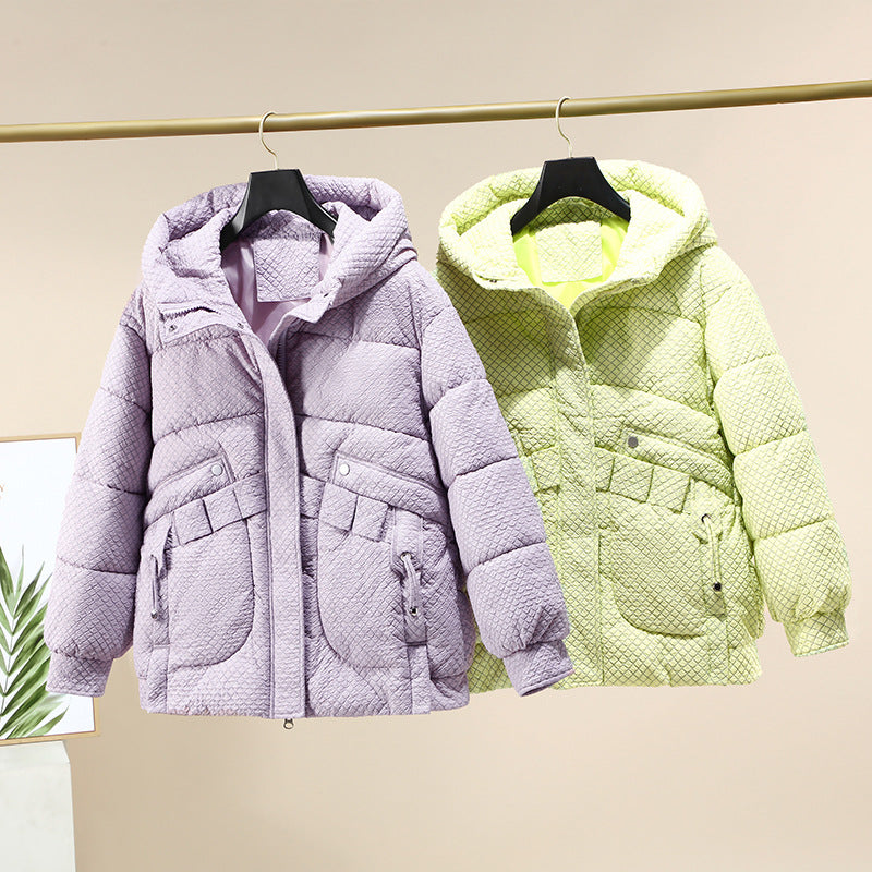 Damen Modische leichte Pufferjacke mit praktischen Taschen und Kapuze EB