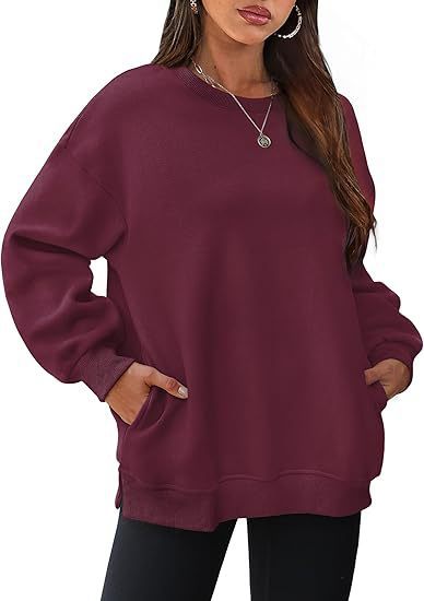Damen nan lässiger Oversize-Sweatpullover mit seitlichen Eingrifftaschen, geripptem Saum und überschnittener Schulter EB
