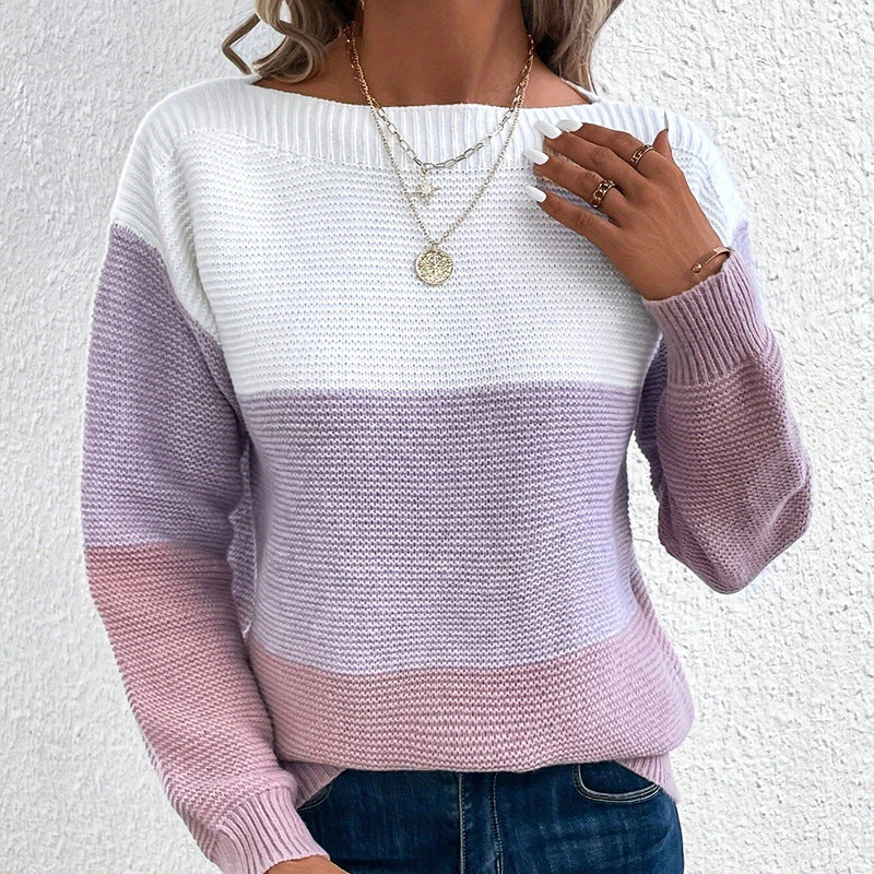 Damen bequemer Strickpullover mit modernem Farbblockdesign und lässigem Schnitt EB