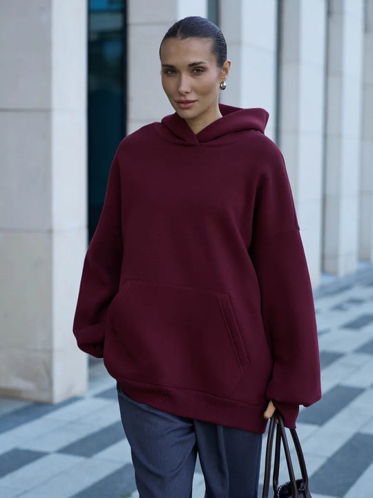 Damen Oversized Kapuzenpullover mit extra weitem Schnitt und Kängurutasche EB