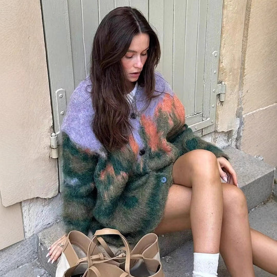 Damen kuscheliger und modischer Cardigan mit zeitgenössischem Muster EB