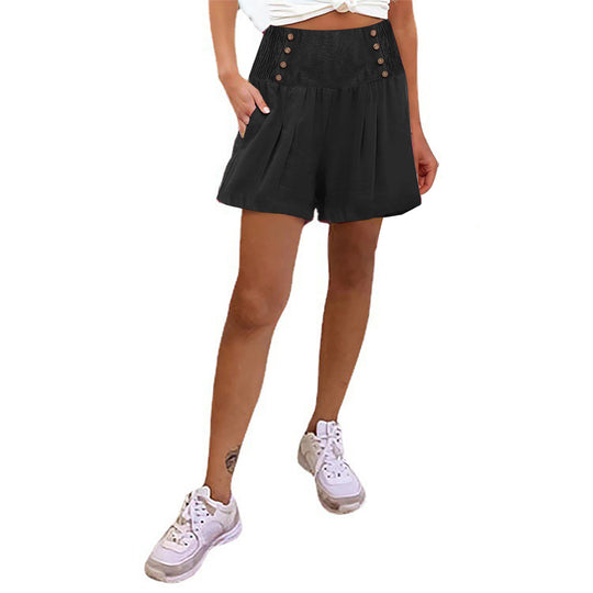 Damen elegante Shorts mit hohem Bund und Knopfdetail EB