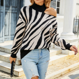 Damen Oversized Pullover mit asymmetrischem Schnitt und auffälligem Tiermuster EB