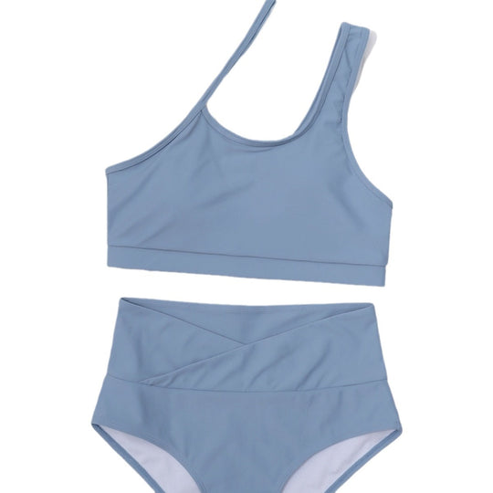 Damen Sportlicher Bikini mit hohem Bund und asymmetrischem Top EB