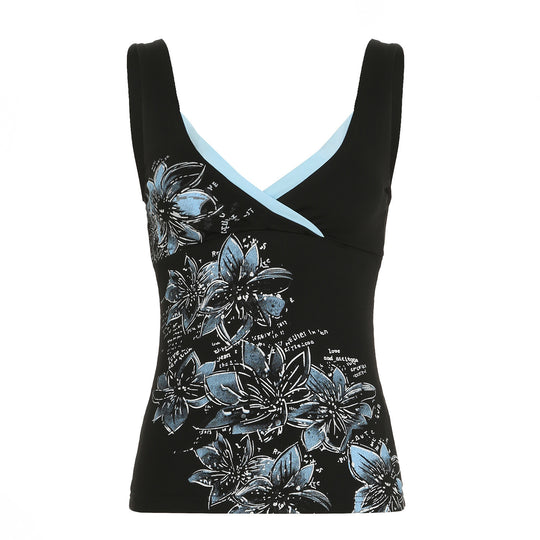 Damen Spaghetti-Trägertop mit floralem Druck und elegantem V-Ausschnitt EB