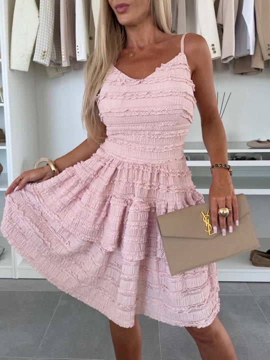 Damen Sommerliches A-Linien Kleid mit Rüschen und feinem Strukturdesign EB