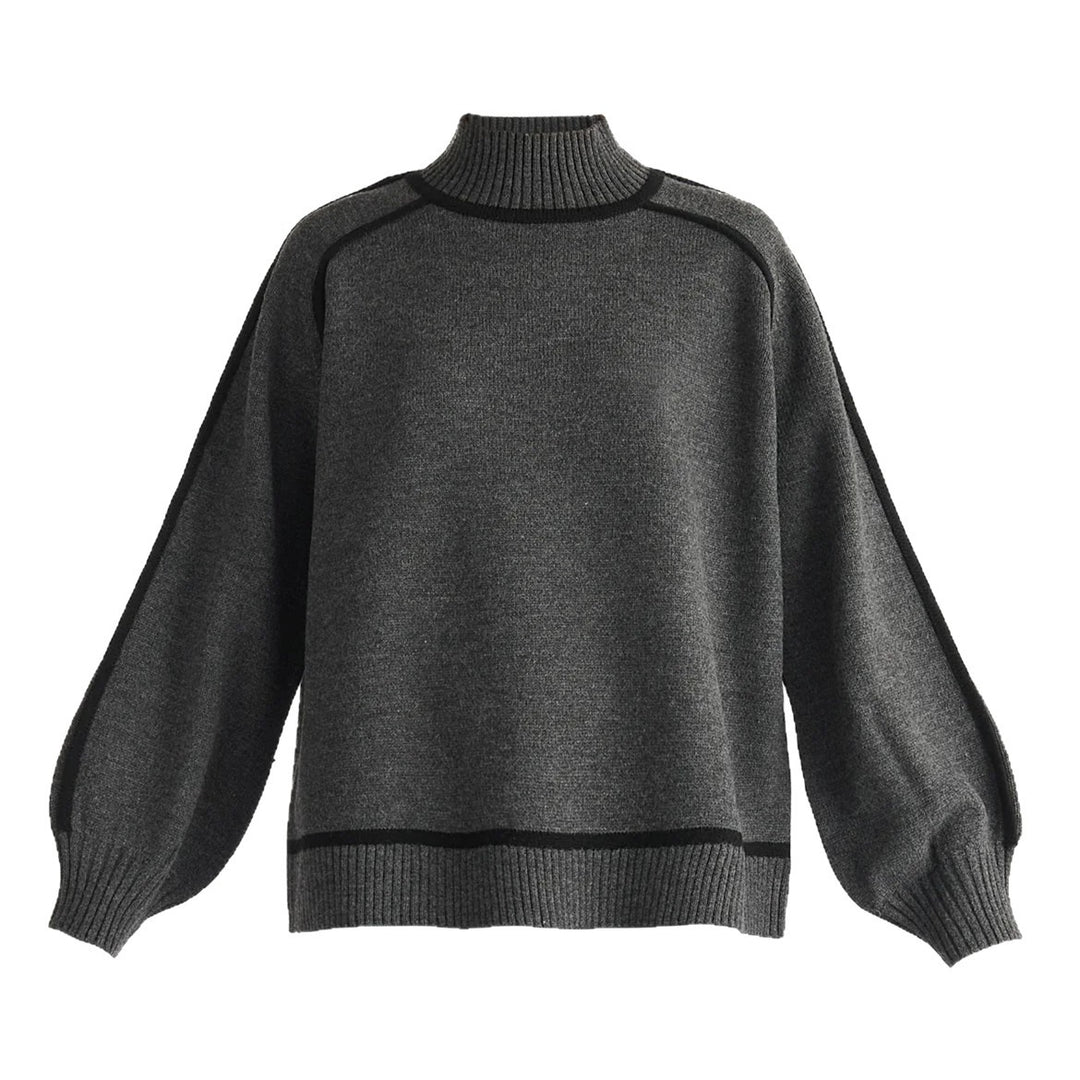 Damen modischer Rollkragenpullover mit Kontraststreifen und lässigem Schnitt EB