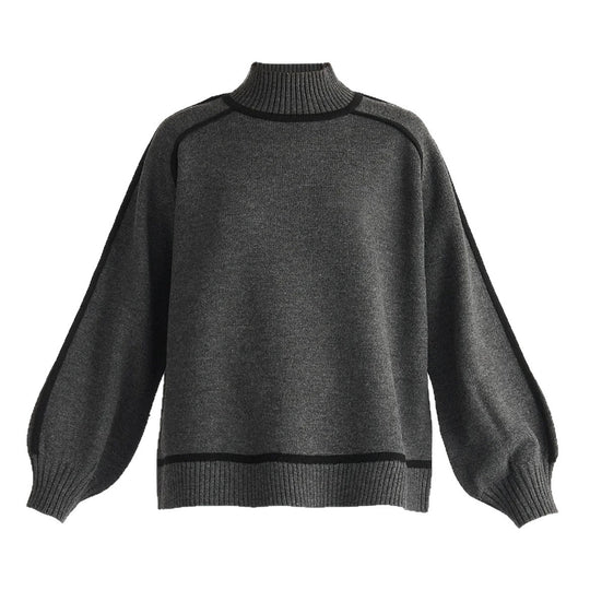 Damen modischer Rollkragenpullover mit Kontraststreifen und lässigem Schnitt EB
