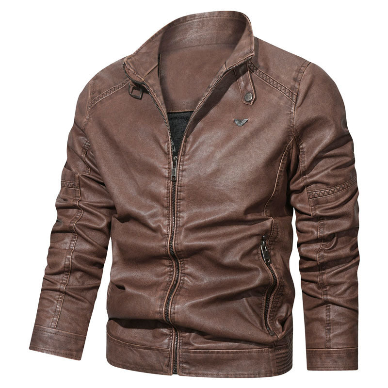 Herren Denim-Zipjacke im Vintage-Washed-Look mit Stehkragen und Ziernähten EB