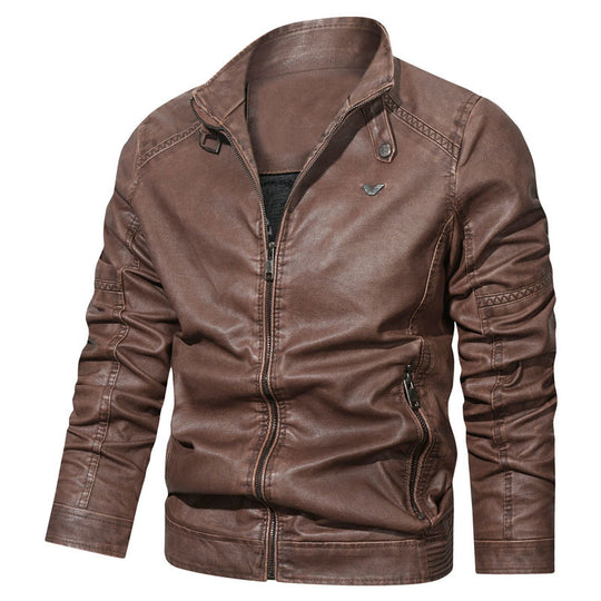 Herren Denim-Zipjacke im Vintage-Washed-Look mit Stehkragen und Ziernähten EB