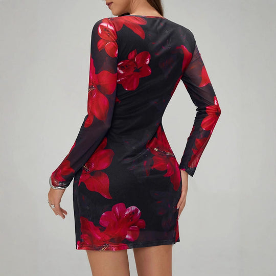 Damen Kleid mit langem Arm und floralem Design EB