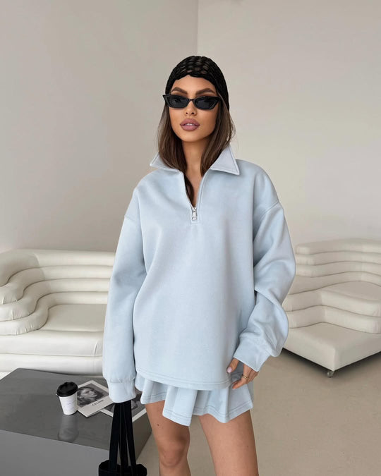 Damen sportlicher Pullover mit Kordelzug und Reißverschluss EB