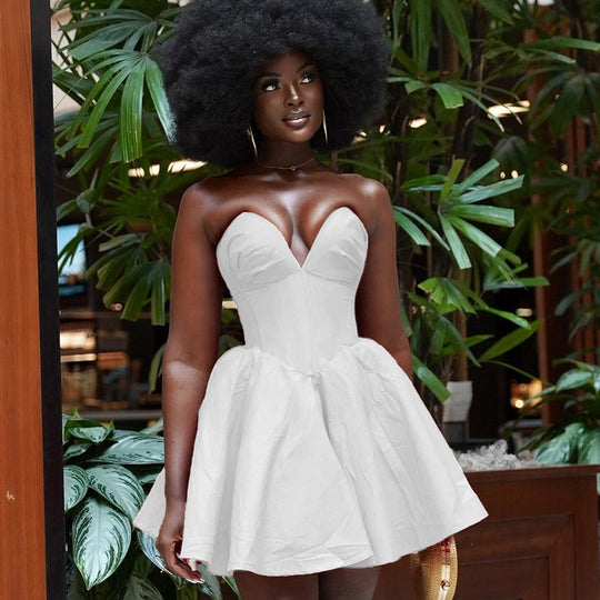 Damen Verführerisches Herz-Ausschnitt Minikleid mit Volants EB