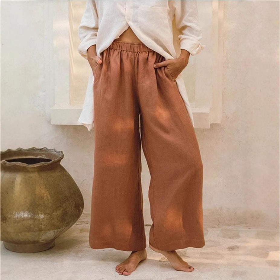 Damen Leichte und luftige Leinenhose mit weiten Beinen EB