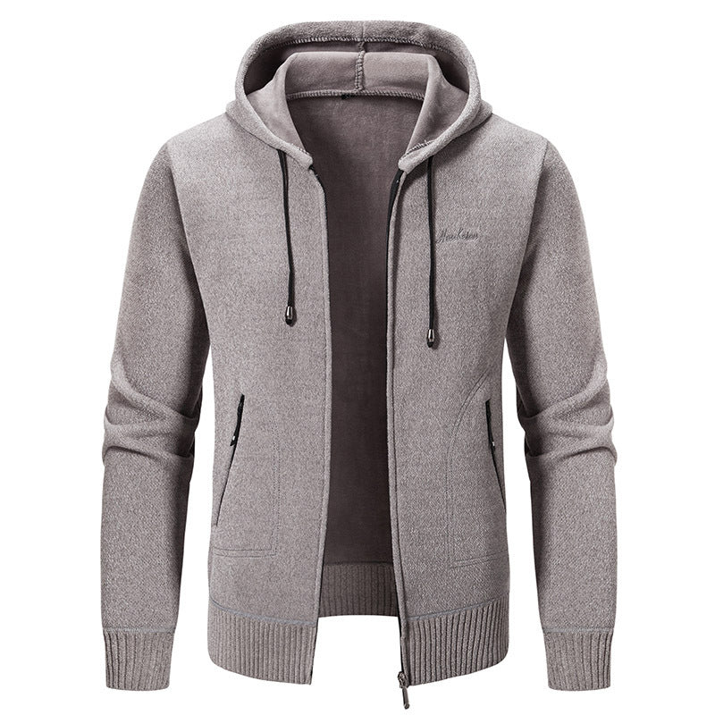 Herren nan warme Strickoptik-Zipjacke mit Teddyfutter, Kapuze und verdeckten Reißverschlusstaschen EB