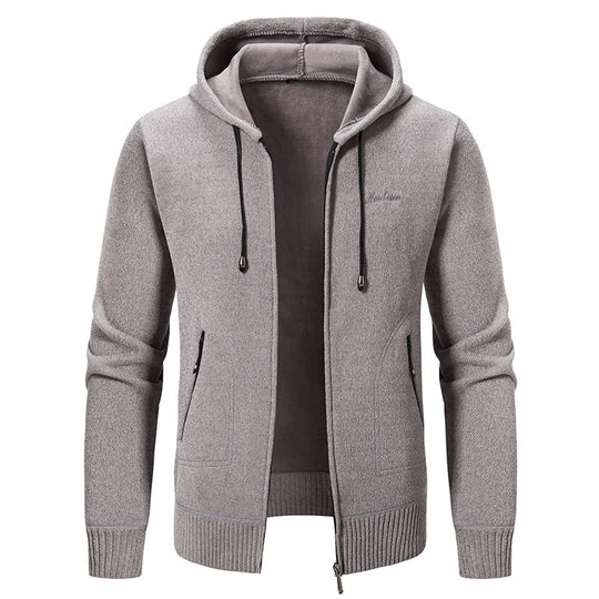 Herren nan warme Strickoptik-Zipjacke mit Teddyfutter, Kapuze und verdeckten Reißverschlusstaschen EB
