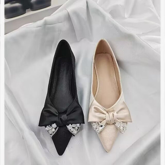 Damen elegante Ballerinas mit funkelndem Schleifendekor EB