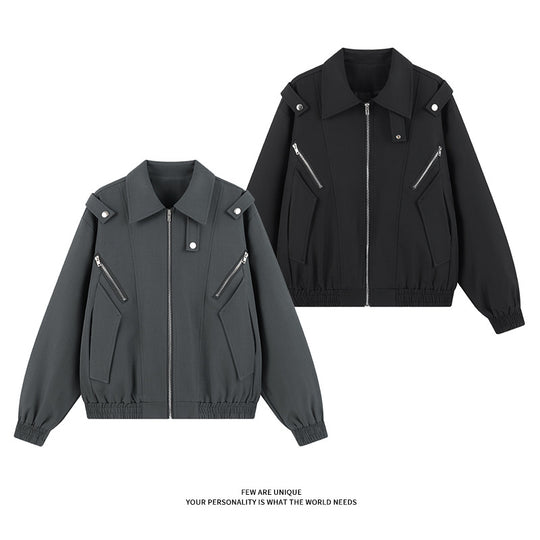 Damen stylische Windjacke mit funktionalen Reißverschlusstaschen und elastischen Bündchen EB