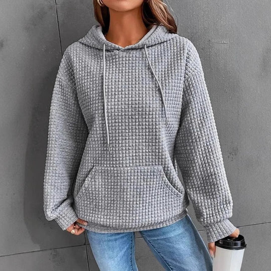 Damen lässiger Hoodie mit strukturierter Oberfläche und praktischer Kängurutasche EB