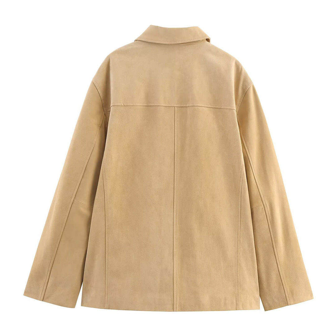 Damen lässige Wildlederjacke mit praktischen Taschen und modischem Schnitt EB