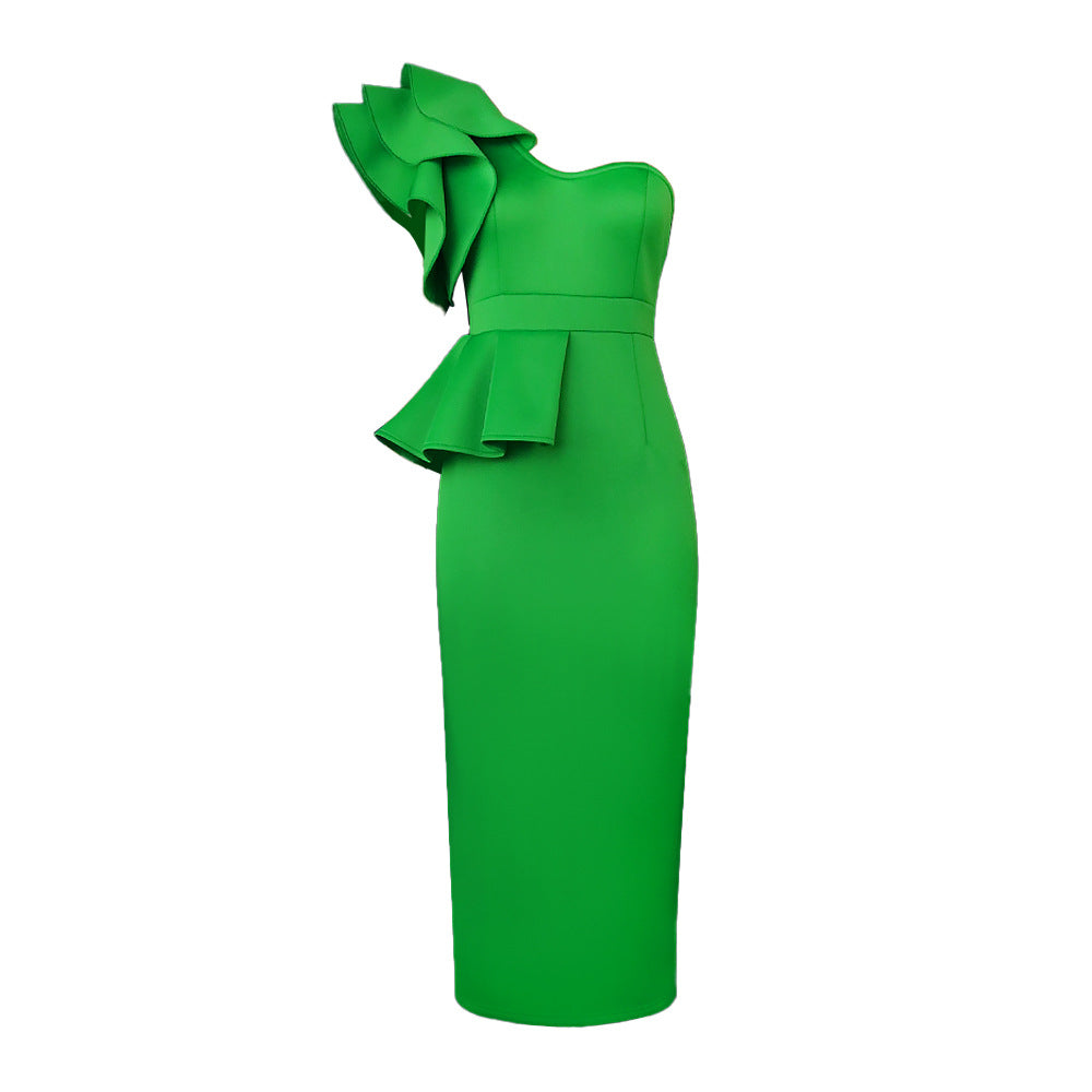 Damen Schickes Ein-Schulter-Kleid mit Volant und tailliertem Schnitt EB
