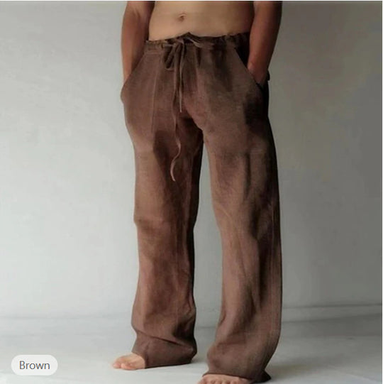 Herren nan Leinenhose mit weitem Schnitt Kordelzug und Seitentaschen EB