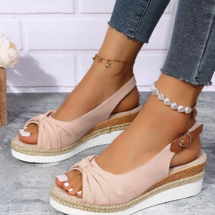 Damen Wedge-Sandaletten mit dekorativem Knoten-Design EB