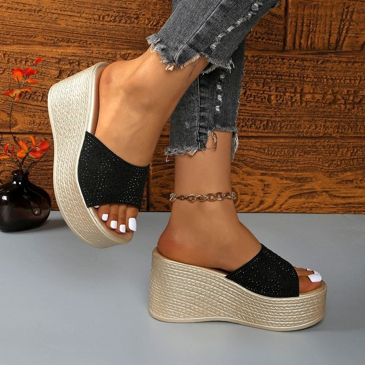 Damen Plateau-Pantoletten mit glitzerndem Riemen EB