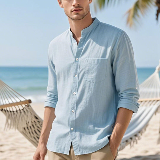 Herren Hemd im eleganten Henley-Stil mit strukturierter Baumwolle EB