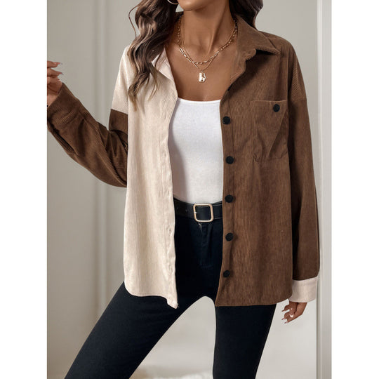 Damen Cordbluse mit modischem Farbblockdesign EB