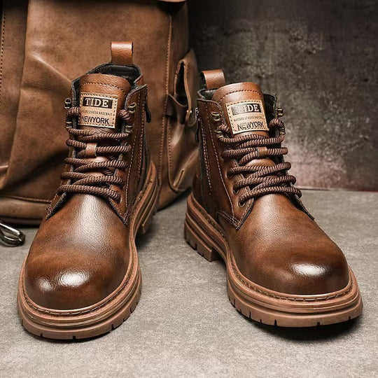 Damen modische Lederstiefel mit robustem Profil und komfortablem Futter EB