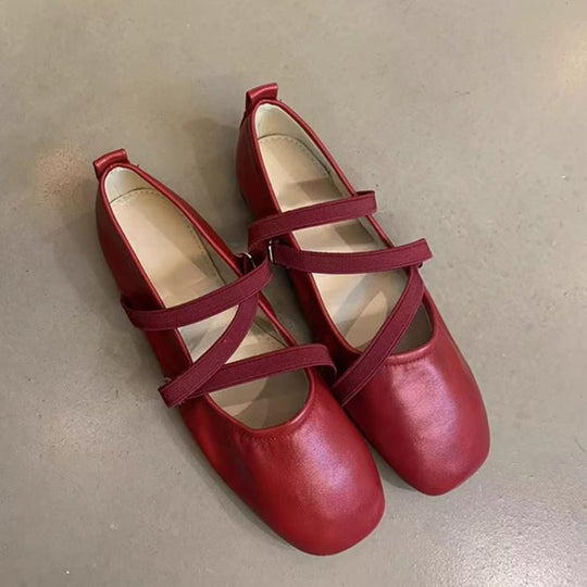 Damen elegantes Ballerina-Modell mit modischem Riemchen und hochwertigem Leder EB