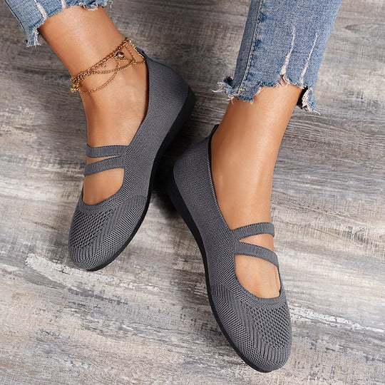Damen Ballerinas mit elastischen Kreuzriemen und atmungsaktivem Obermaterial EB